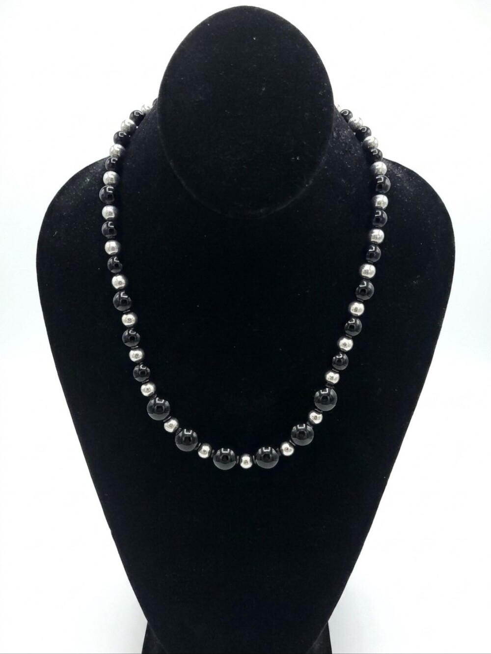 Elegant Black and Silver Beaded Necklace and Earring Set